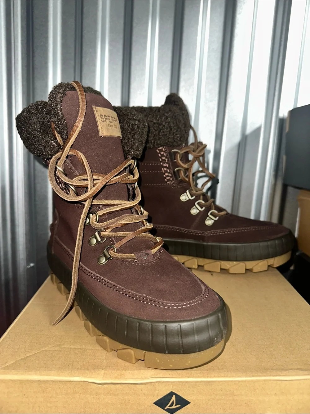 SPERRY Torrent Winter Women’s Brown Leather Lined Snow Boots Lace-Up Size 5.5W